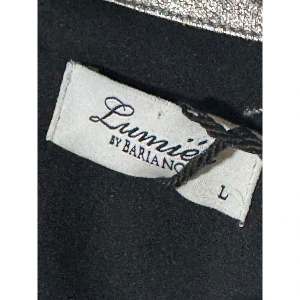 Lumier by Bariano Akira NWT pewter black LG halter cocktail dress metallic party